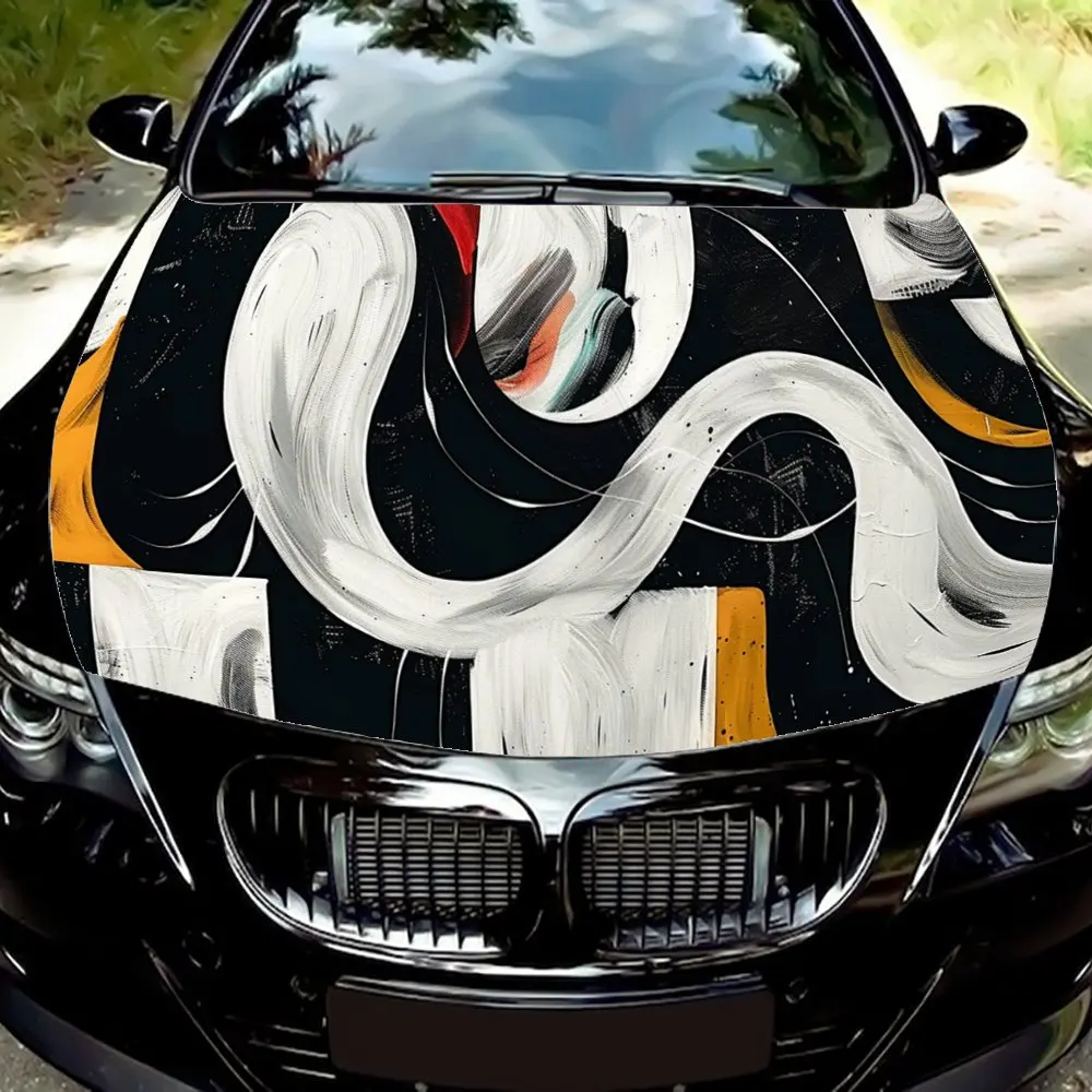 Абстрактная черно-белая линия обертка на капот автомобиля цветная виниловая