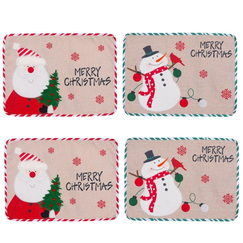 

4PCS New Embroidered Santa Claus Snowman Table Mat Christmas Restaurant Hotel Table Potholder Decoration