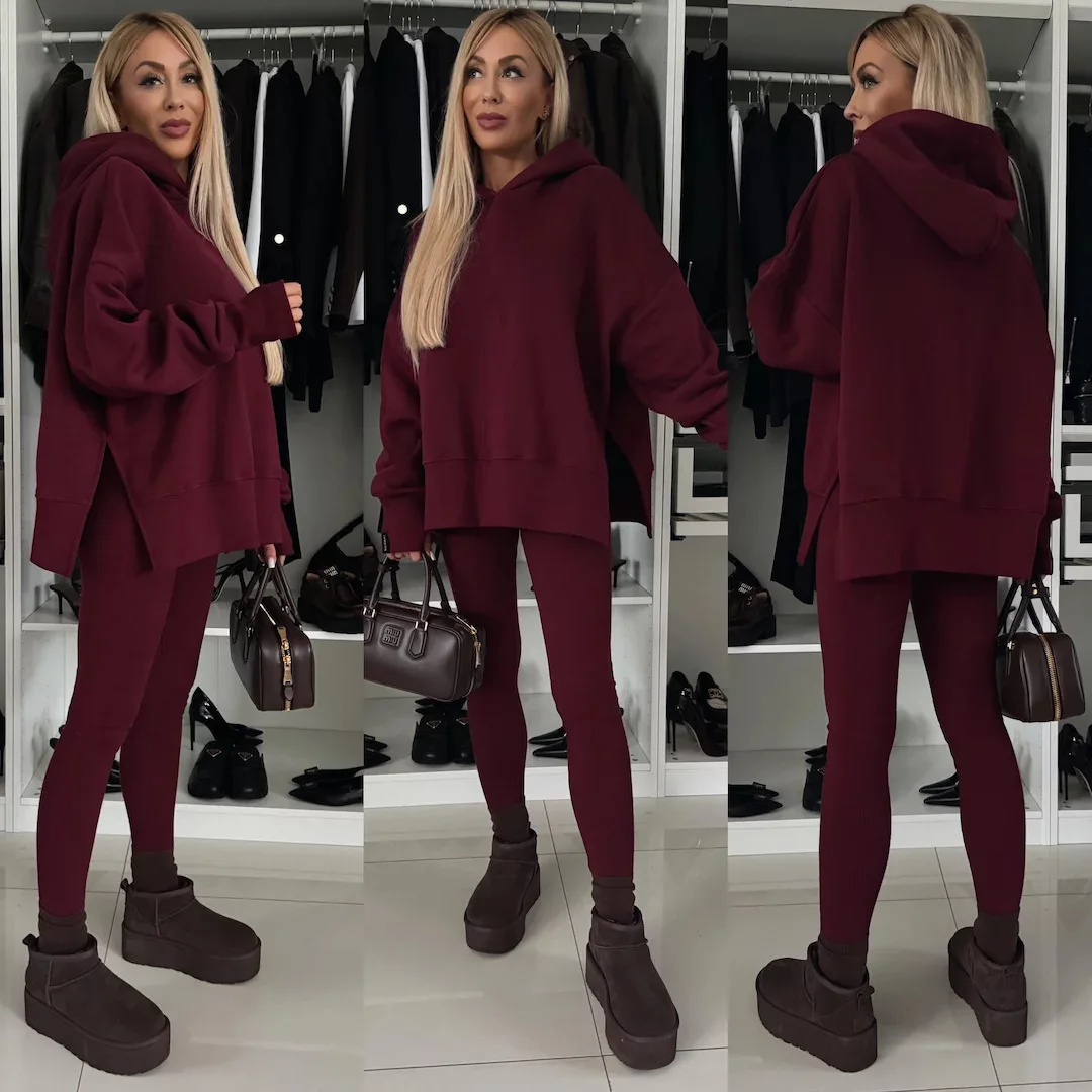 Casual Loose Striped Print Hooded Sweatshirt Women's Set Fashion Pullover + Pencil Pants 2-piece Women Sports Outfit