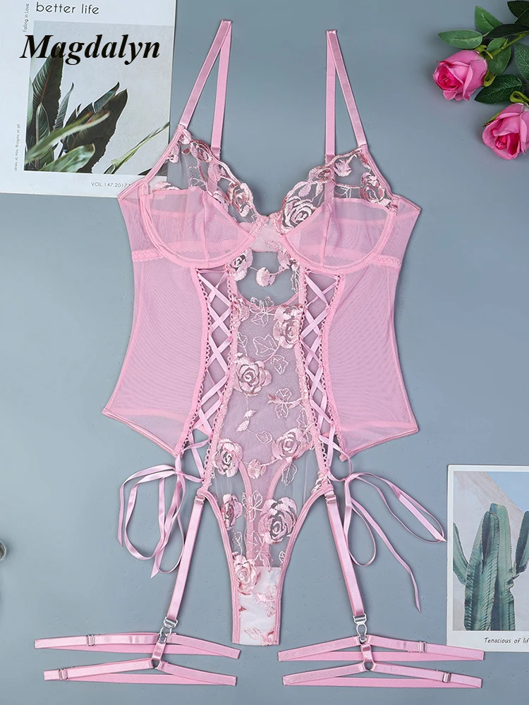 Magdalyn женские сексуальные прозрачные кружевные боди с цветочным принтом модные