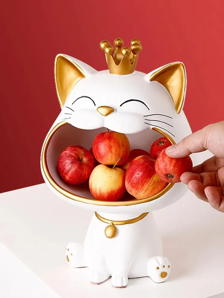

Big Mouth Cats Storage Box Resin Lucky Cat Statue Ornaments Sundries Storage Key Phone Candy Desktop Organizer Home Decoration