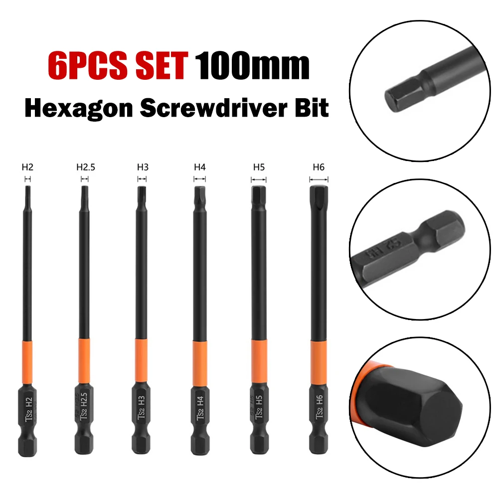 

6pcs Hexagon Screwdriver Bit Quick Change Impact Driver Power Drill Length 100mm