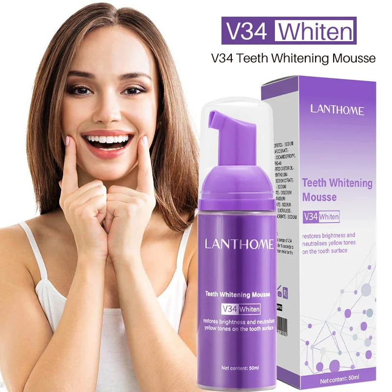 

50ML Teeth Whitening Toothpaste V34 Color Correction Whitener Purple Non-invasive Deep Clean Stain Yellow Removal Beauty Health