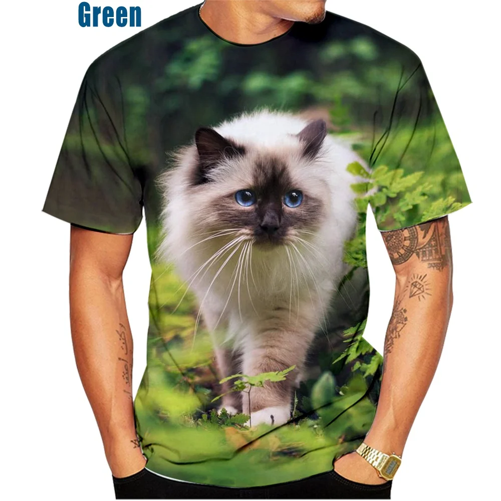 Ragdoll-Camiseta con estampado 3D de gatos para hombre y mujer, camiseta divertida de manga corta con Gato lindo, Tops informales de estilo callejero de verano