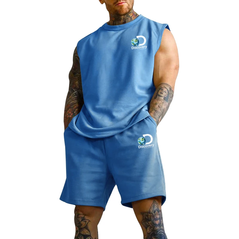 Sleeveless Suit T-shirt Men's Summer Thin Tank Top Shoulder Basketball Casual Sports Short-sleeved Shorts Men's Suit
