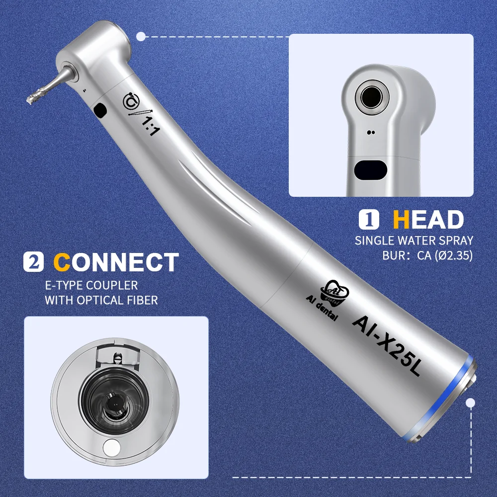 Dental Contra Angle Handpiece 1:1 Fiber Optic Low Speed Ai-Max X25L Fit  Electric Micromotor