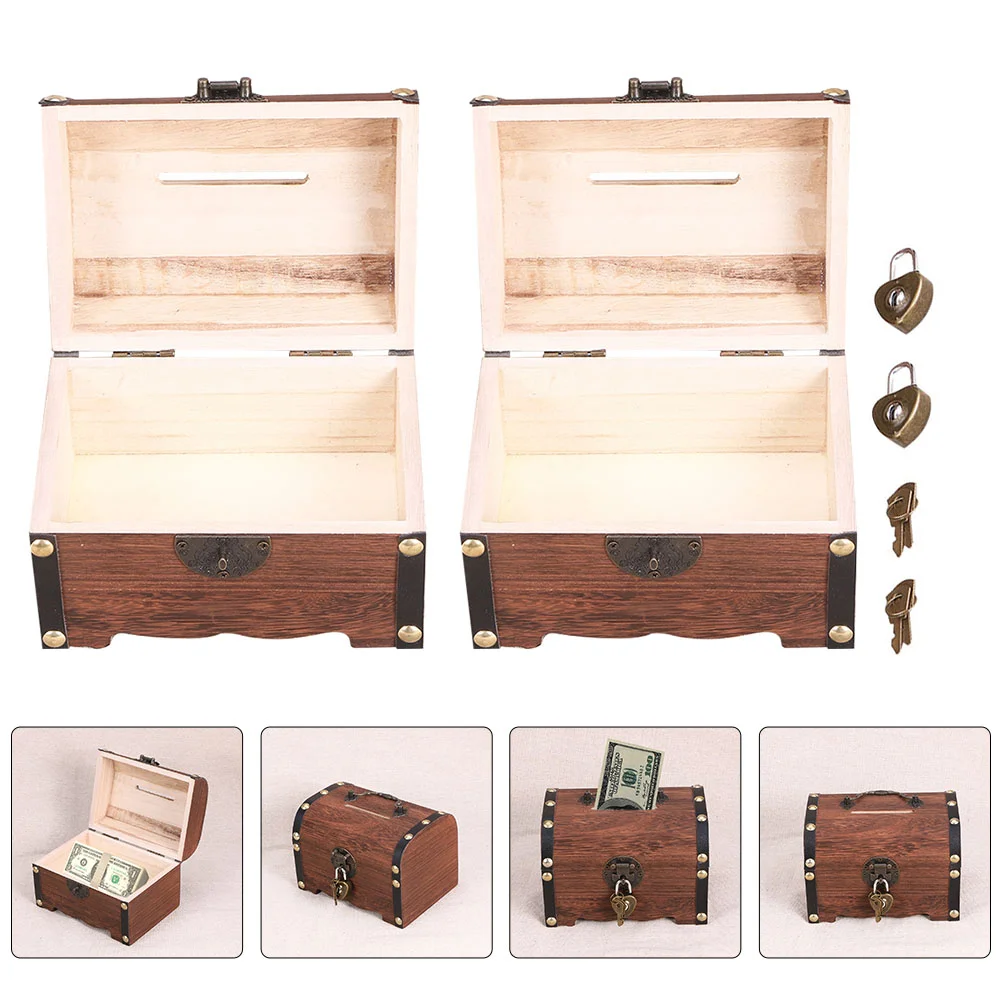 

Box Treasure Bank Wooden Piggy Wood Lock Coin Kids Storage Money Vintage Boxes Jewelry Key Cash Case Kid Toy Toys Keepsake Large