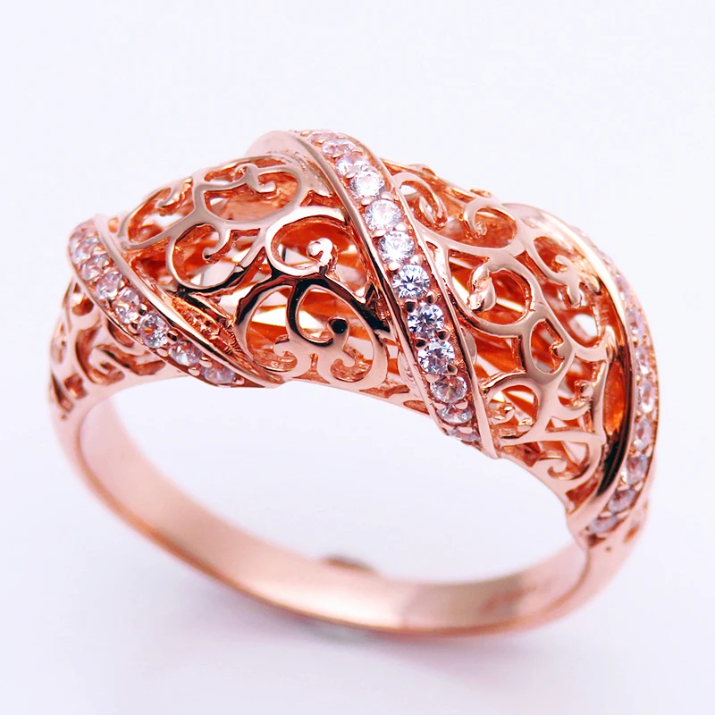 585 фиолетовое золото 14 розовое золото инкрустированные кристаллами ажурные Свадебные Кольца для пар классический дизайн обручальные Роскошные ювелирные изделия подарок