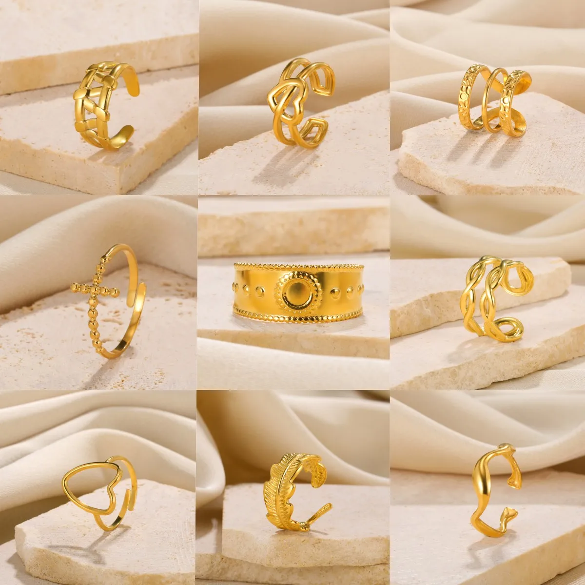 

Double Layer Love Rings For Women Hollow Geometry Stainless Steel Ring Fence Shape Joint Ring Simple High-Grade Jewelry Anillo