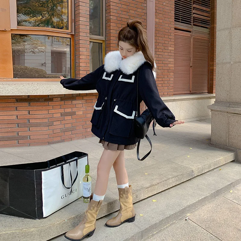 Pie over women's winter fluffy collar cotton clothes and cotton clothes