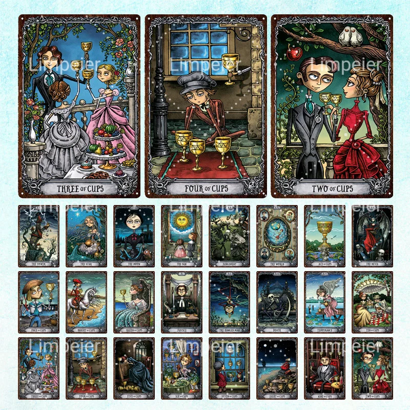 

Vintage Poster Tin Painting Tarot Card Hotel Bar Garage Lucky Metal Divination Room Decoration Wall Gift Retro Metal Poster