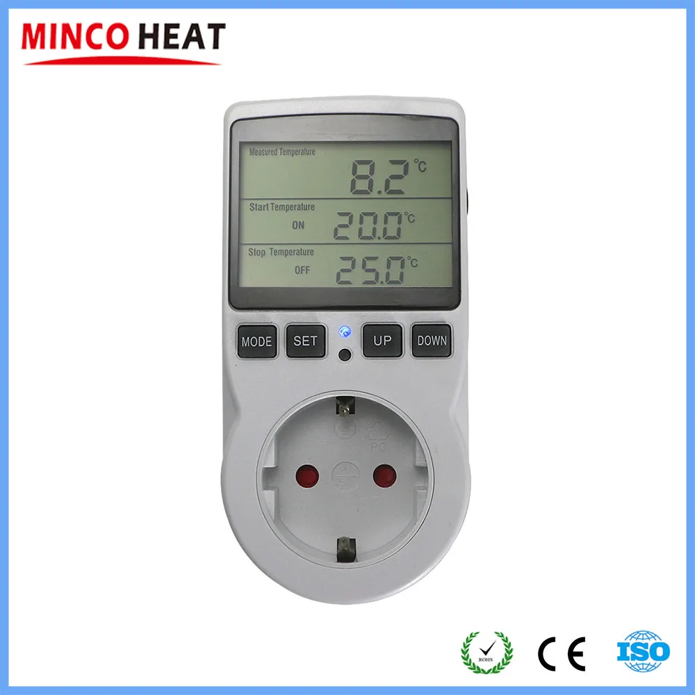 Minco Heat Digital Thermostat Socket Temperature Controller With Timer Switch Sensor for Incubator Underfloor Heating Mat Pad |