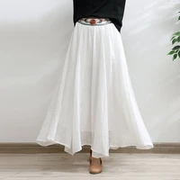 tiyihailey free shipping 2022 long maxi elastic high waist women skirt summer casual red white a line linen cotton embroidery