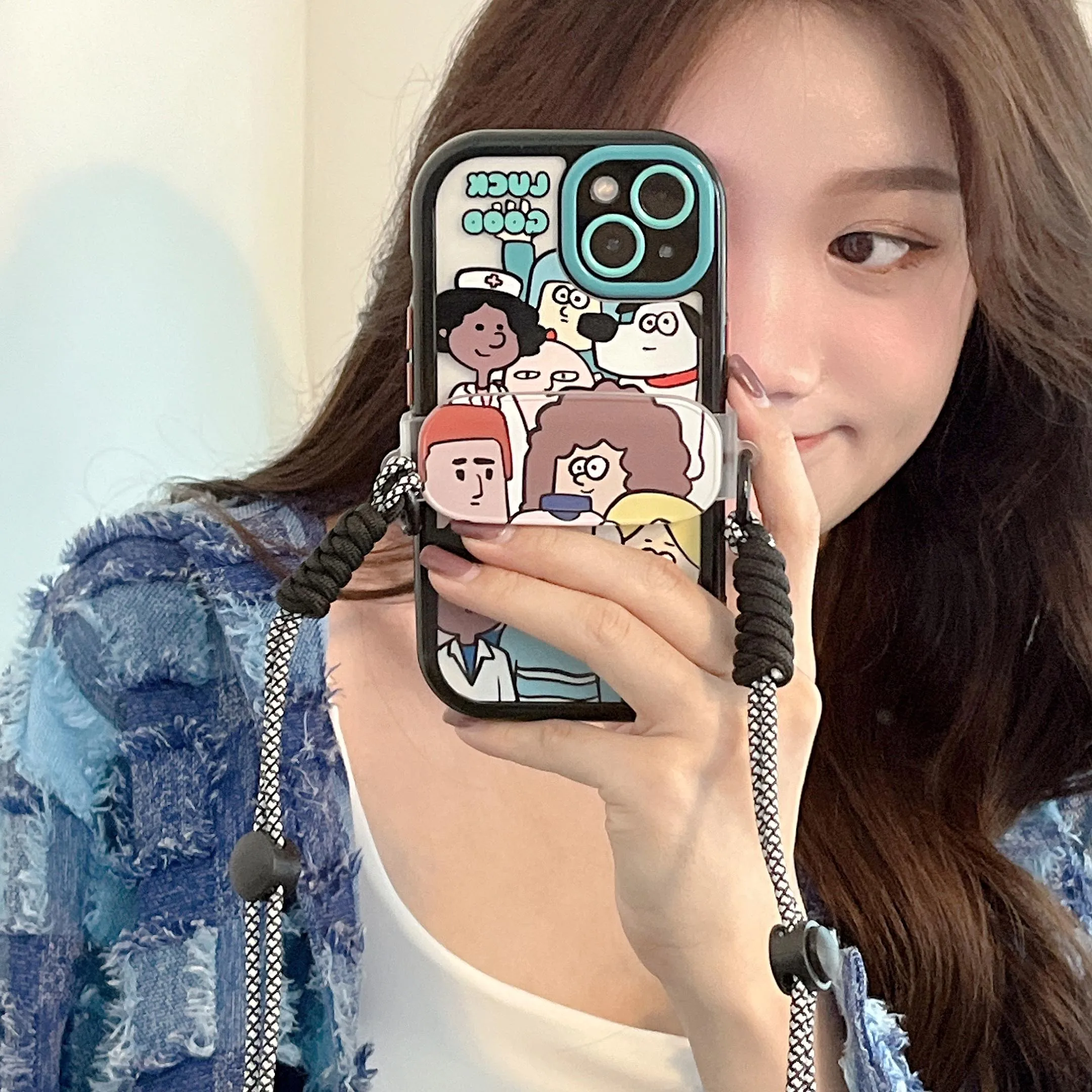 

Crossbody Lanyard Case for IPhone 13 12 11 Pro Max X XS XR with Clip Full Screen Characters Necklace Cord Silicone Phone Cover