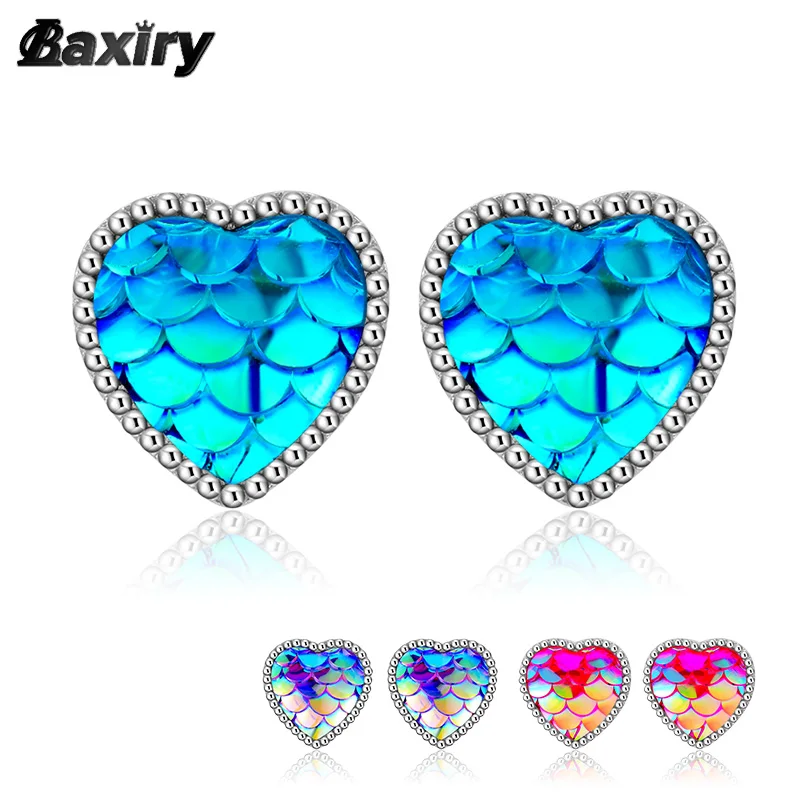 

Silver Color Earrings For Women Minimalism Heart Stud Earring Resin Fish Scale Luxury Fashion Original 2022 Trend Party Jewelry