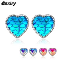 silver color earrings for women minimalism heart stud earring resin fish scale luxury fashion original 2022 trend party jewelry