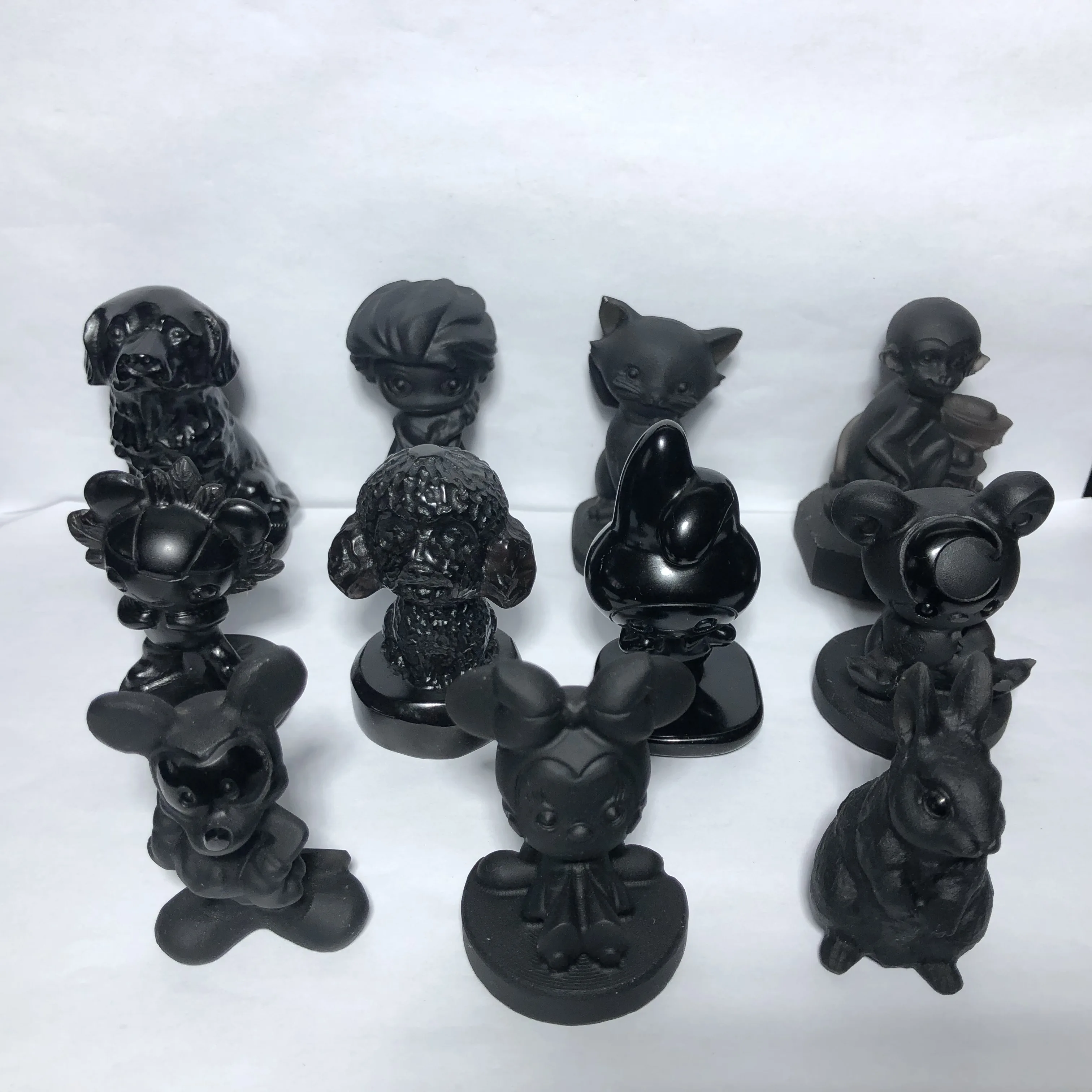 

Natural Black Obsidian Character Carving No-Polished Healing Crystals Quartz Mineral Home Decoration Handicraft Stone Carvings