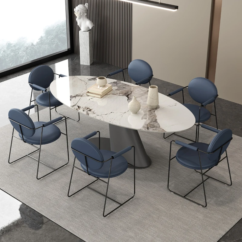 Овальная каменная тарелка, обеденный стол, современная простота, искусственная фантазия, творчество, высококачественный рис и стулья минималистские