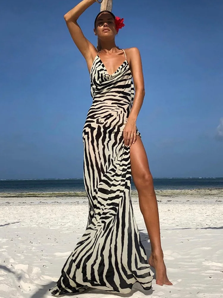 

New Print Slip Backless Slit Midi Dress 2022 Women Fashion Sexy Club Outfits Vestidos Kleider Mit Schlitz Robe