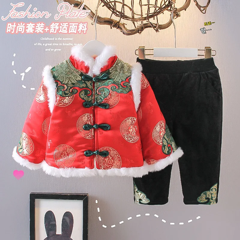 Baby New Year Thickened Children's Suits, Girls Outer Wear Baby Autumn and Winter Suits、 Kids Outfits