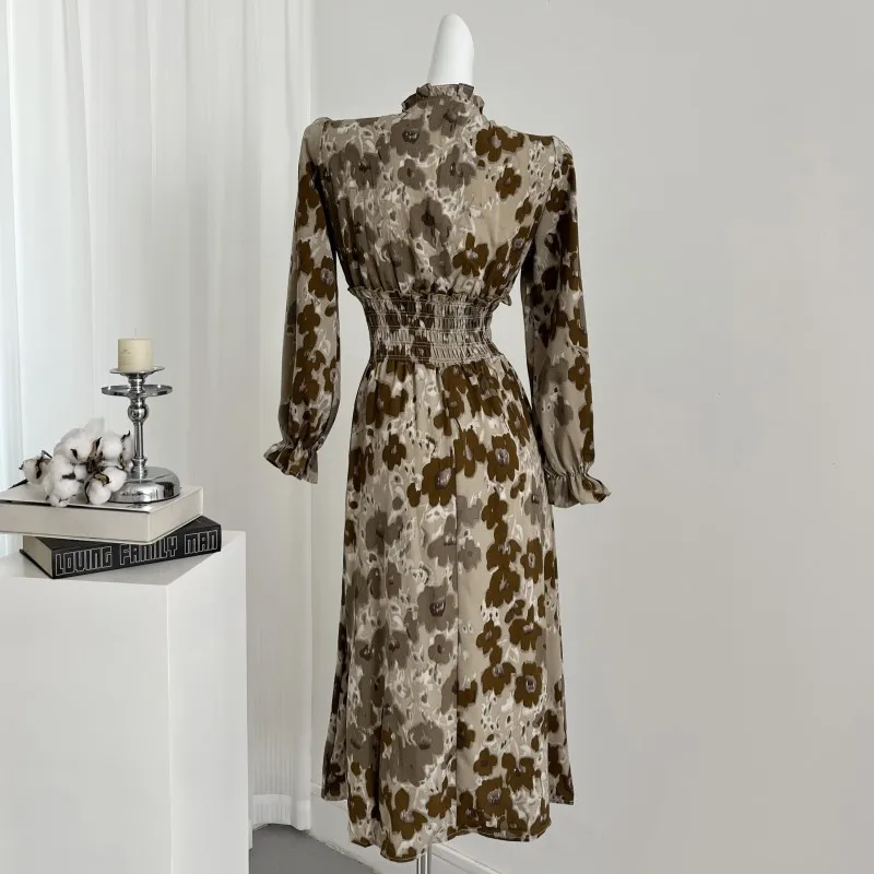 Платье женское ТРАПЕЦИЕВИДНОЕ с V-образным вырезом и рукавами-фонариками