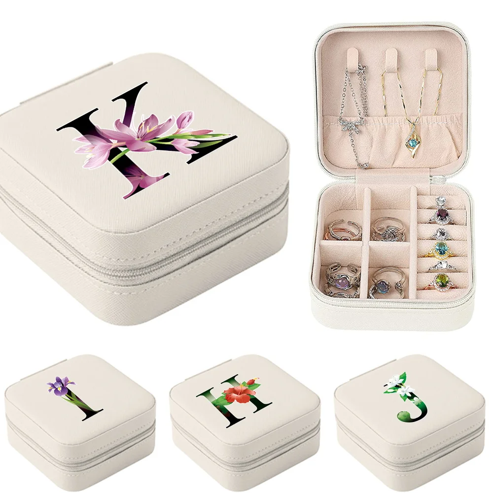 

Jewelry Display Box Organizer Cases Earrings Necklace Rings Flower Color Letter PU Storage Jewelers Boxes Portable Jewelry Case