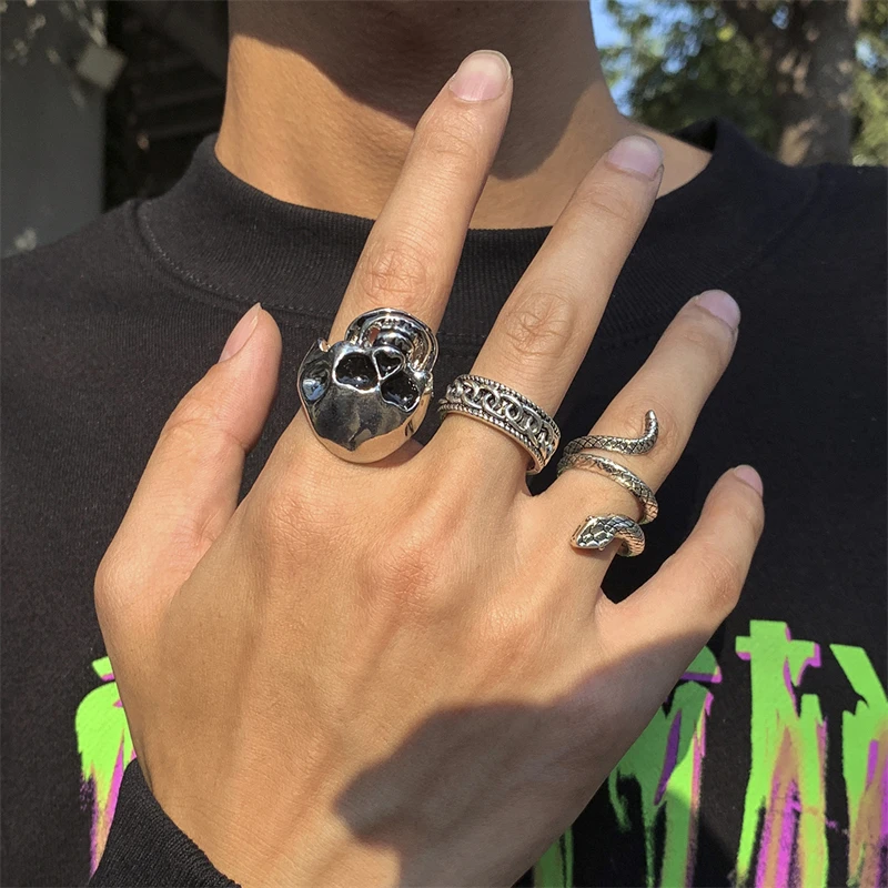 

Darkness Hip-Hop Style Innovation Skull Python Chain Men's Ring Set Personality Metal Ring High Street Boy Go Out Collocation