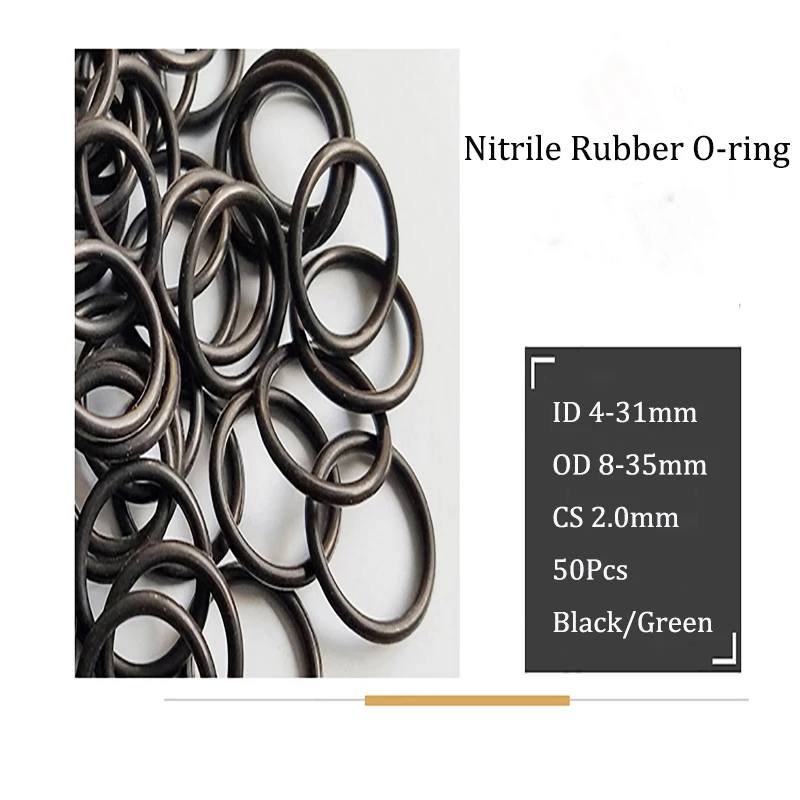 

50 Pcs CS 2.0mm Fluorine / Nitrile Rubber O-ring ID 4-31mm Good Elasticity Temperature Resistance Wear-resistant Preservative