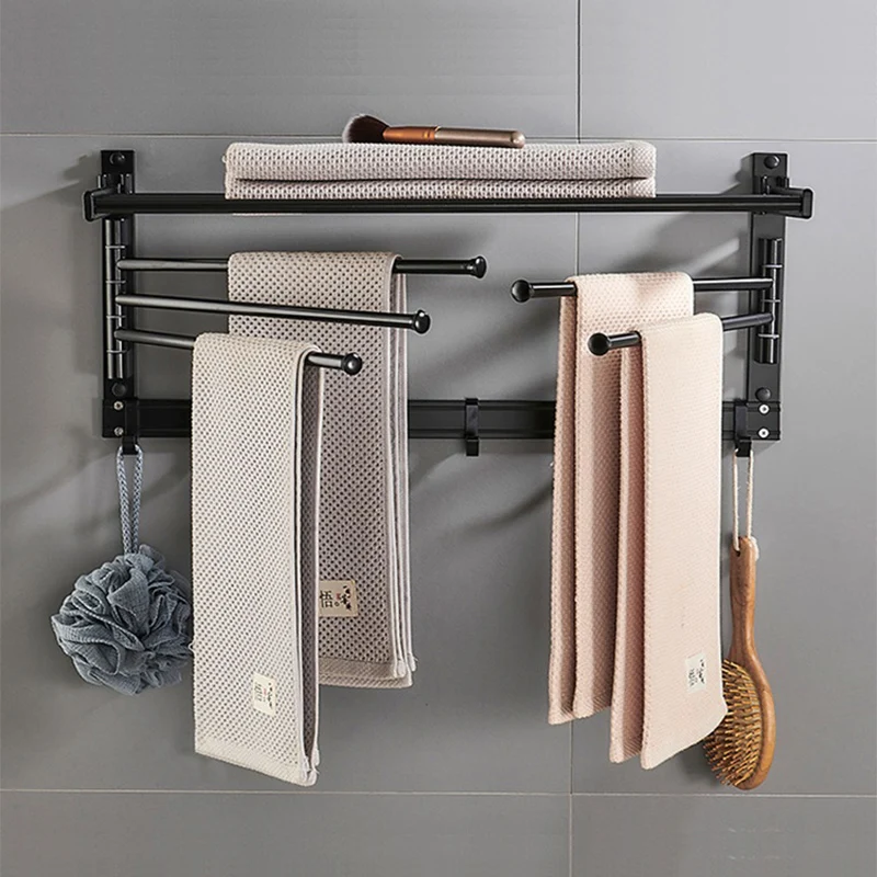 Bathroom Storage Rack Towel Hanger Foldable Bath Towel Shelf Polished Towel Holder Shower Organizer Bathroom Shelf