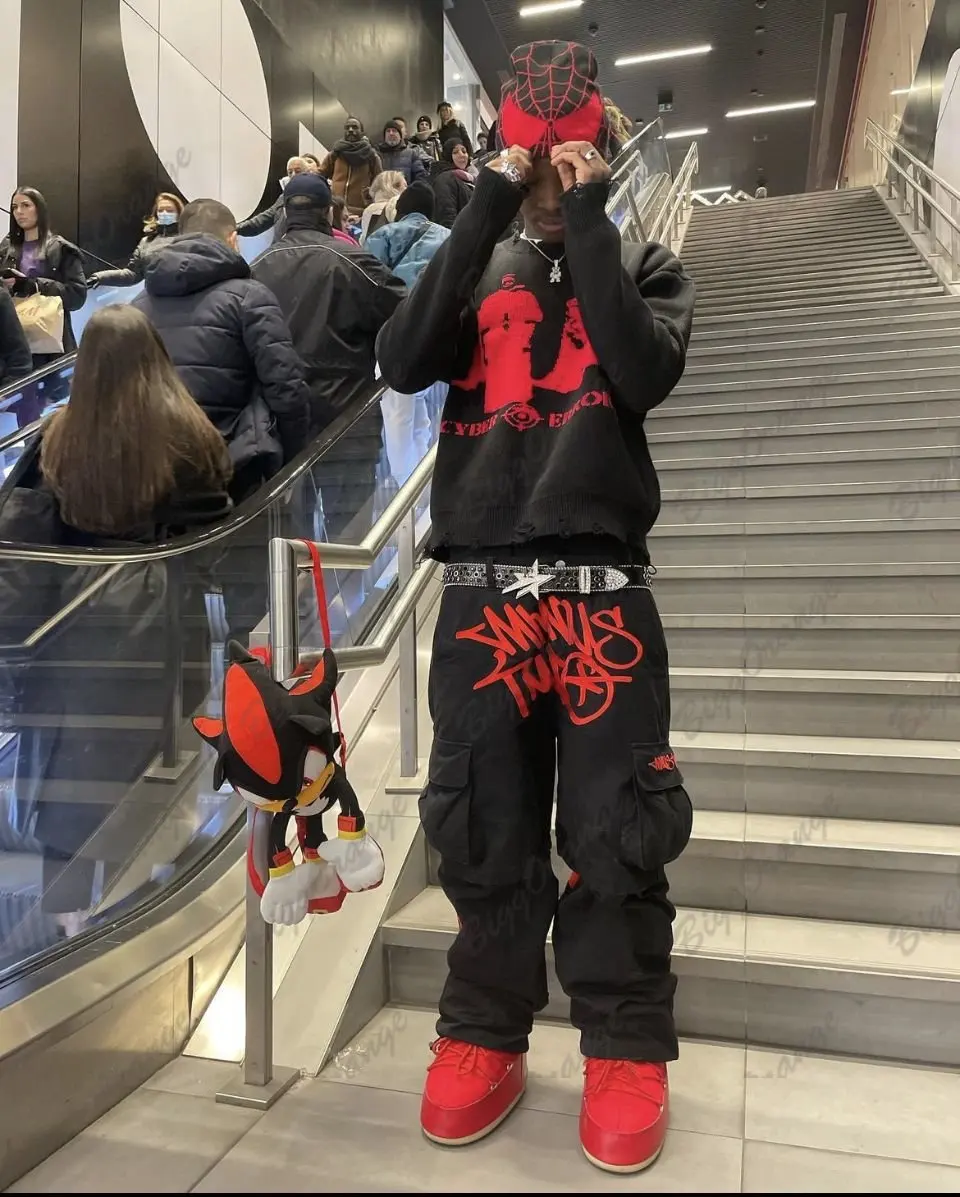 

Новинка 2023, модные черные брюки с минусом, Свободные Комбинезоны в стиле Харадзюку, с принтом в стиле хип-хоп, Джоггеры для мужчин, уличные трендовые брюки-карго в стиле ретро Y2K