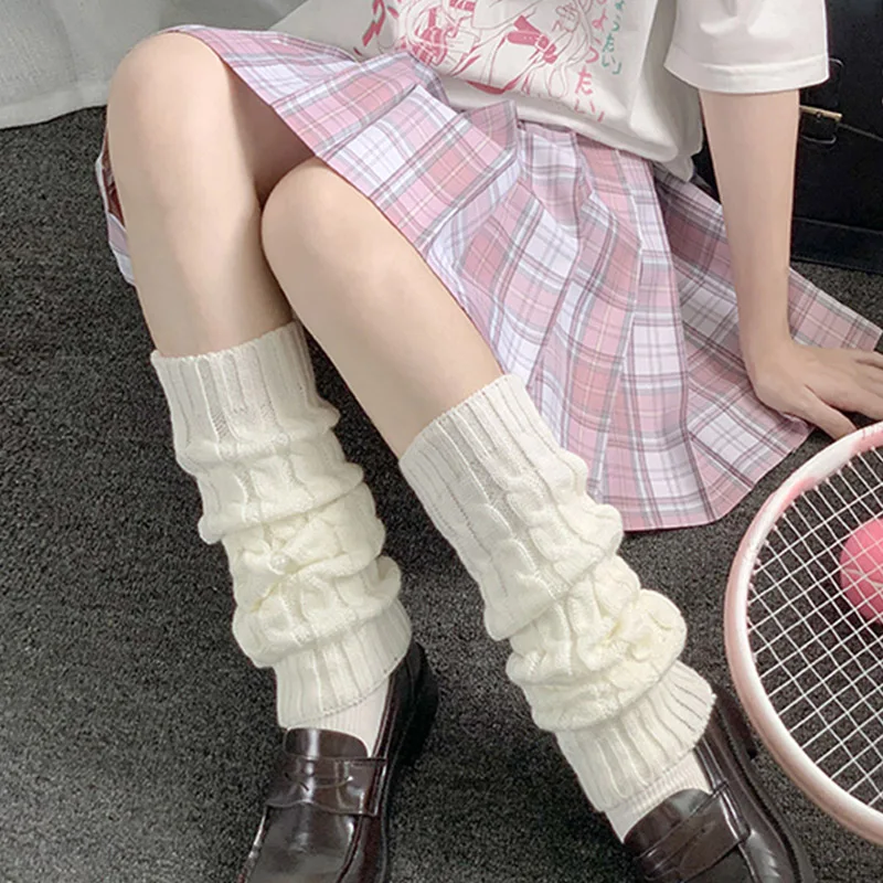 

T417 японские милые чулки для девочек хараюку теплые белые аксессуары для ног Свободная Униформа сапоги женские теплые вязаные Косплей