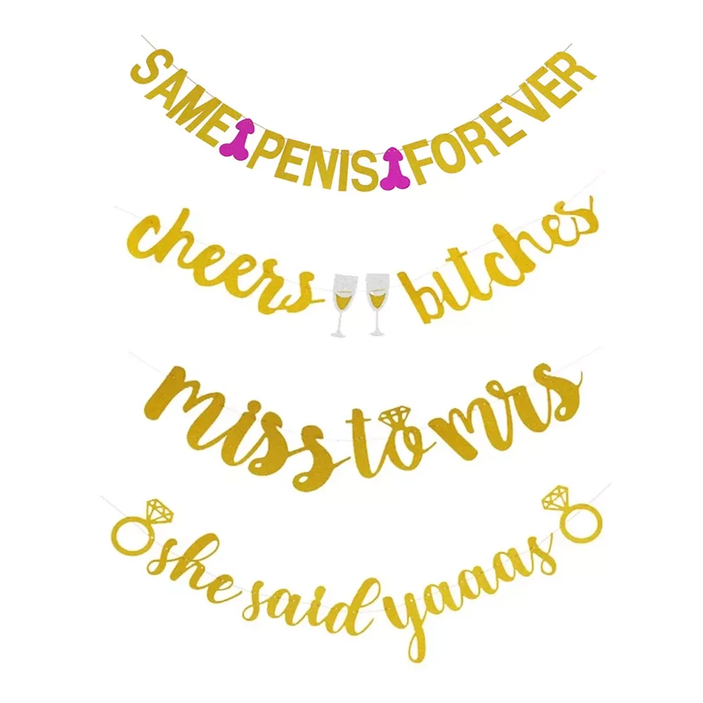 

1pcs Gold Glitter Cheers Bitches Miss To Mrs She Said Yaaas Banner Bachelorette Hen Party Banner Decor Bunting Flag Garland