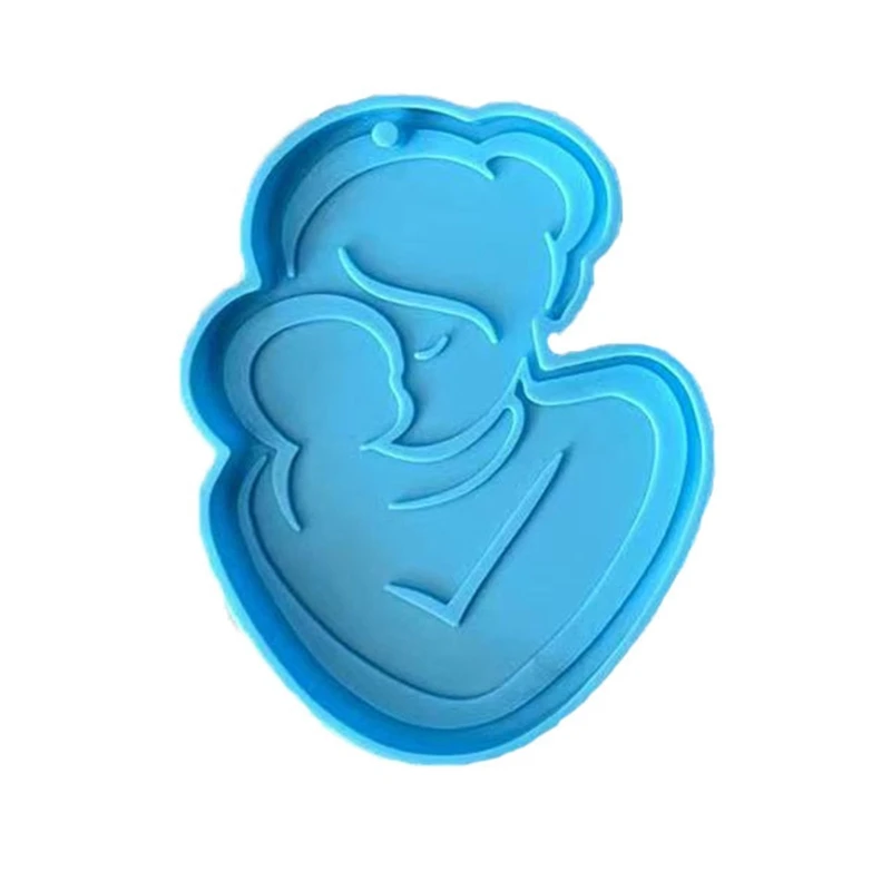 

57BD Shiny Glossy Silicone Molds Woman Holding Baby Keychain Mold DIY Toy Pendant Jewelry Epoxy Resin Crafting Molds