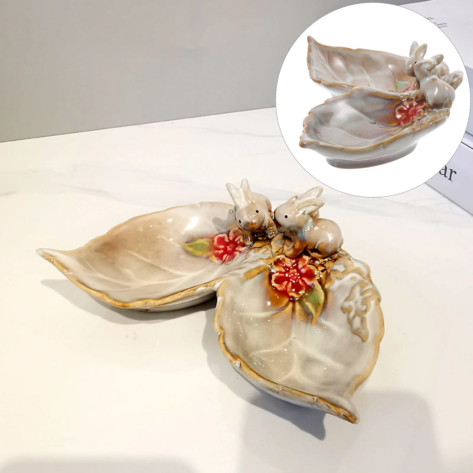 

Candy Bunny Tray Decor Jewelry Storage Household Desktop Ornament Holder Plate Decoration Ceramic