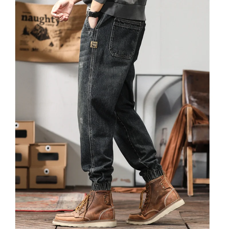 Men Clothing New Pattern Recreational Vintage Broad Leg Blue Black Jeans Straight Cylinder Large  Loose Trousers Autumn Female