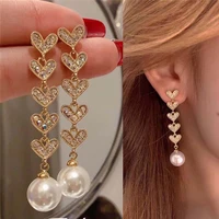 new 2022 korean fashion long love pearl tassel stud earrings for women girl jewelry gifts