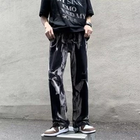 tie dye black jeans mens fashion retro casual straight jeans men japanese streetwear hip hop loose denim pants mens trousers