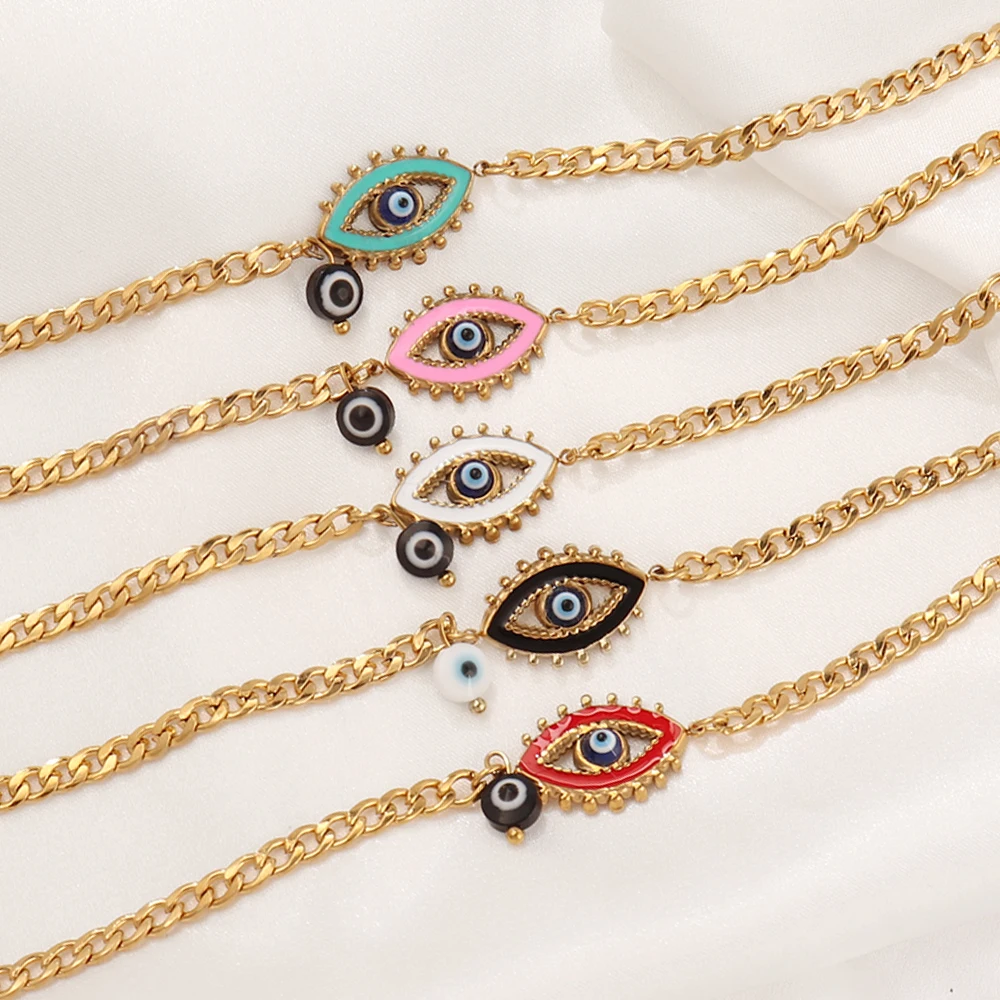 Модный Красочный эмалированный женский браслет от сглаза позолоченный из