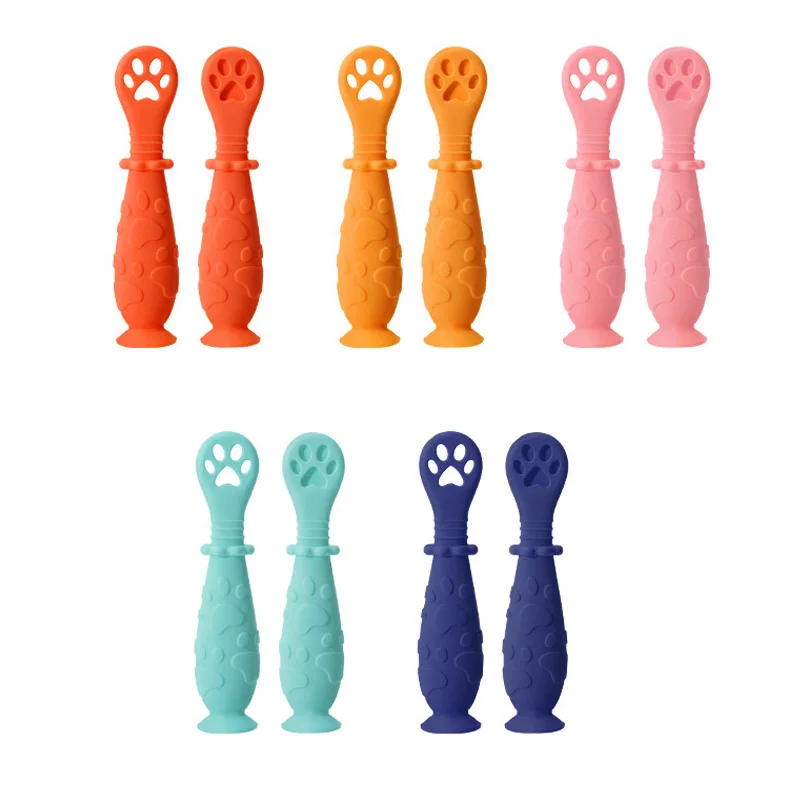 

2 Pcs/Set Newborn Baby Spoon Set Children Tableware Soft Silicone Spoons Teether Anti-Slip Infant Feeding Utensils Baby Feeding