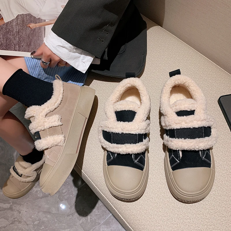 

Women Shoes Autumn Casual Female Sneakers Round Toe All-Match Modis Clogs Platform Fall Winter 2022 Creepers New Flock Basic Hoo