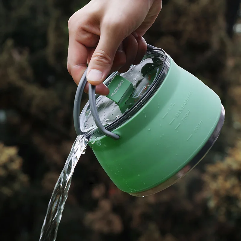 

New Folding Silicone Kettle 1L Portable Camping Cookware Coffee Tea Kettle