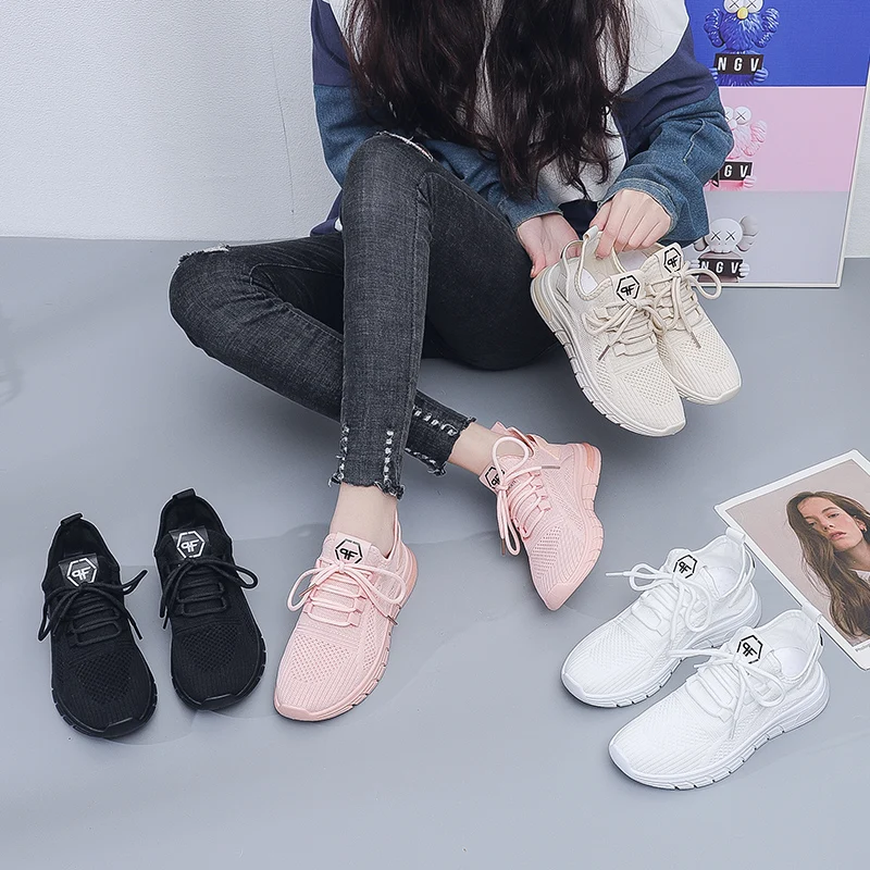 2023 Spring New Women's Shoes Sports Shoes Korean Version of Flying Woven Casual Shoes Pure Color Breathable Mesh Women's Shoes