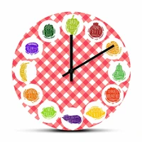 fruit and vegetables cartoon design wall clock home decor for kitchen picnic blanket food printed wall clock vegetarian gift