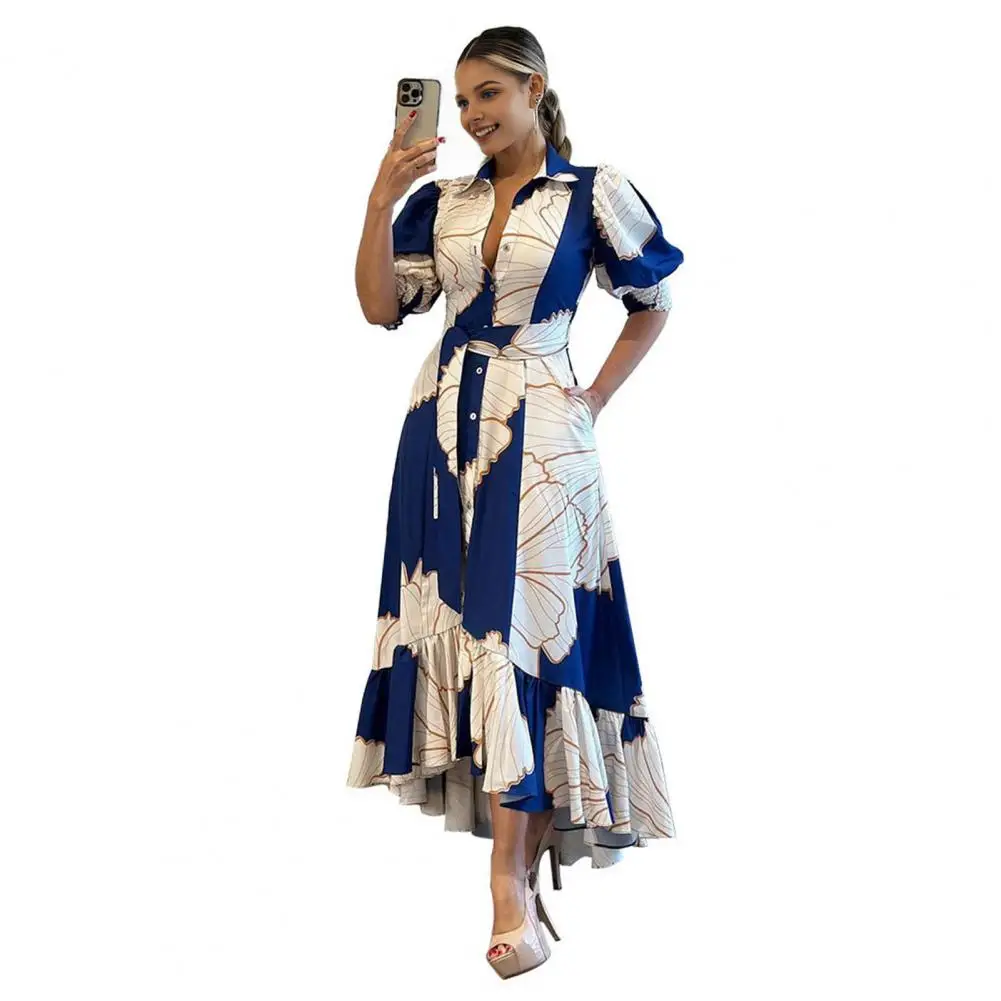 Платье-макси свободного кроя с отложным воротником и рукавами-фонариками