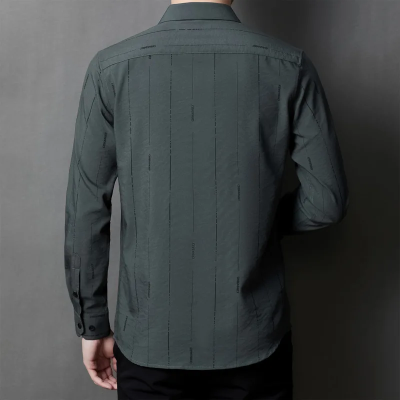4XL Spring 2022 Business Casual Men's Shirts Korean Version Slim Tops Long-sleeved Shirts Men's Iron-free Ice Silk button Shirts