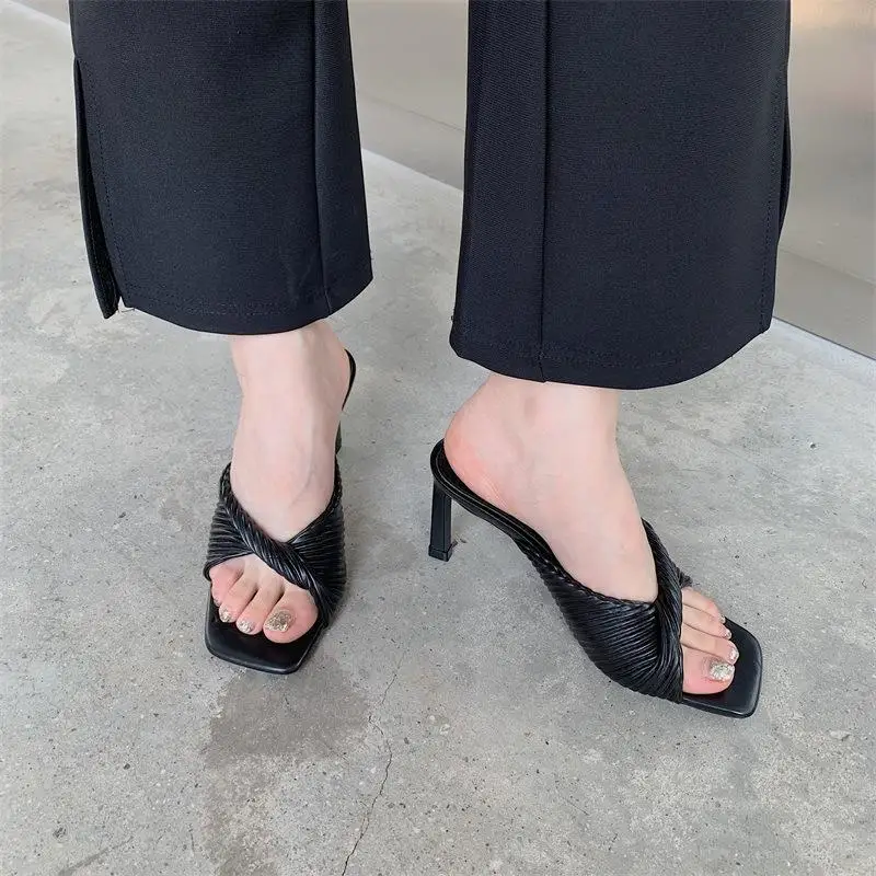 Мюли женские на квадратном каблуке мягкие туфли-шлепанцы квадратный носок