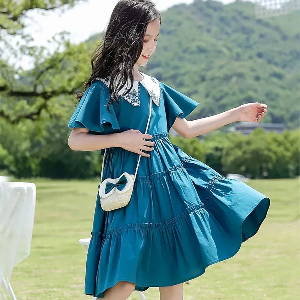 

Детское Хлопковое платье с коротким рукавом, размеры 6, 8, 10, 11, 12