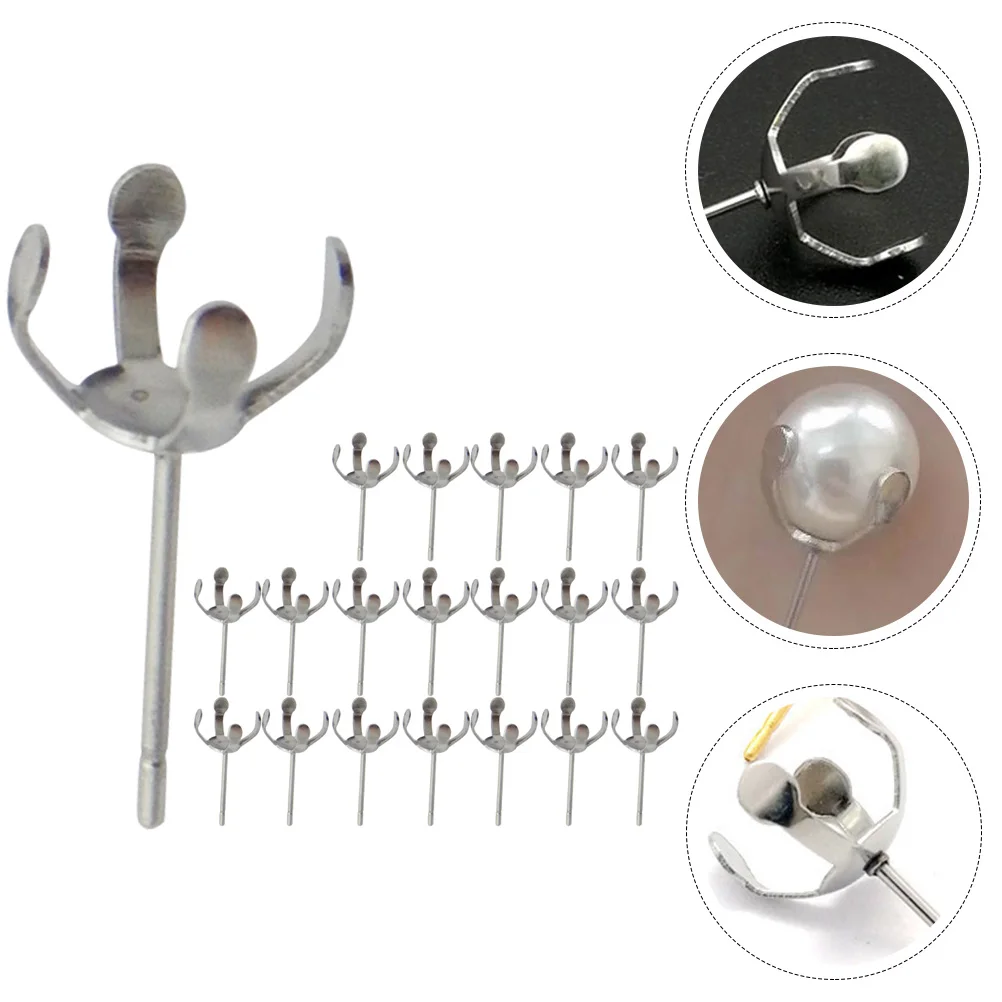 20 Pcs Women's Stud Earrings Studs Jewelries Post Claw Findings Blank DIY Accessories Stainless Steel Small Miss