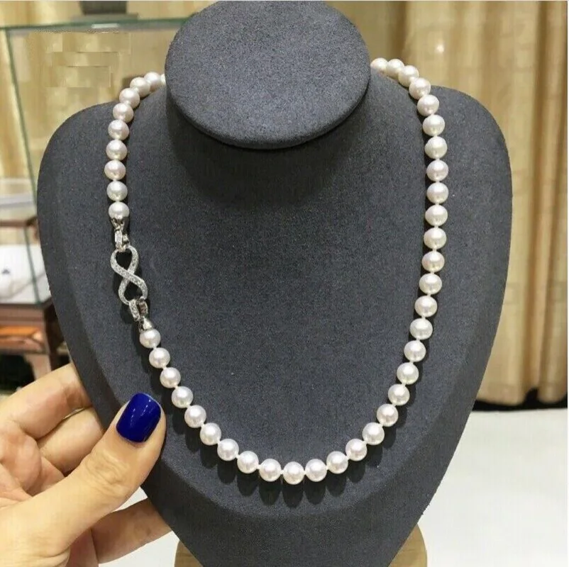 

Authentic NATURAL AAA 9-10mm Australian South Sea White Pearl Necklace 19 inches 925s