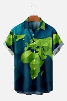 2022 mens short sleeve lapel shirt plus size map 3d print mens top with pockets